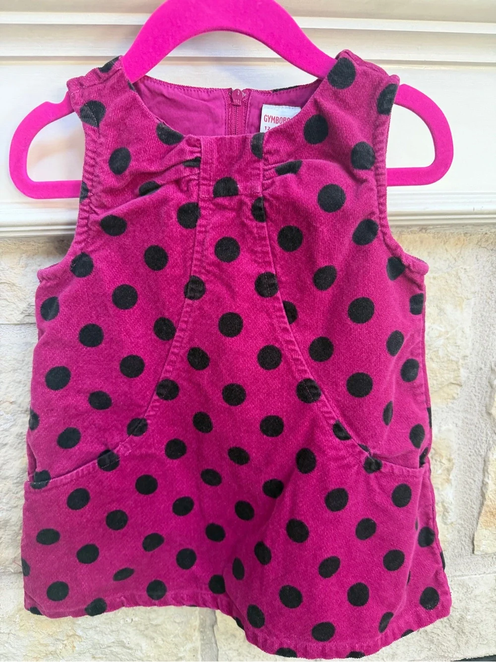 Gymboree Fuchsia Corduroy Polka Dot Dress with Black Dots